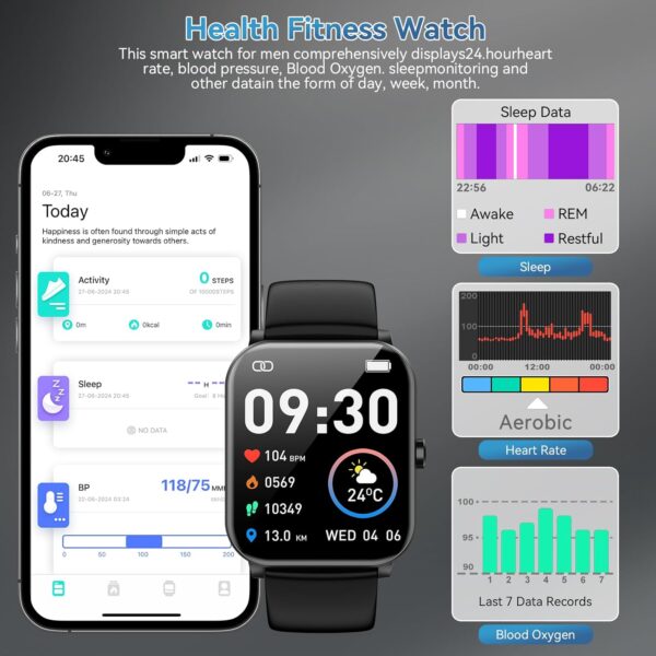 Smart Watch 1.85'' HD for Men Women, Bluetooth Call, Fitness Tracker, Heart Rate, IP68, Android iOS - Image 5