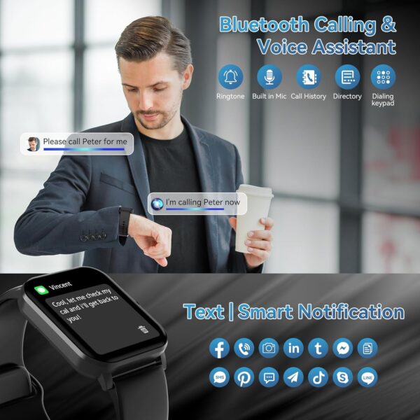 Smart Watch 1.85'' HD for Men Women, Bluetooth Call, Fitness Tracker, Heart Rate, IP68, Android iOS - Image 7
