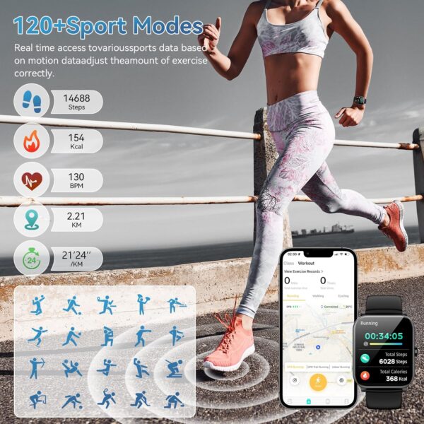 Smart Watch 1.85'' HD for Men Women, Bluetooth Call, Fitness Tracker, Heart Rate, IP68, Android iOS - Image 6