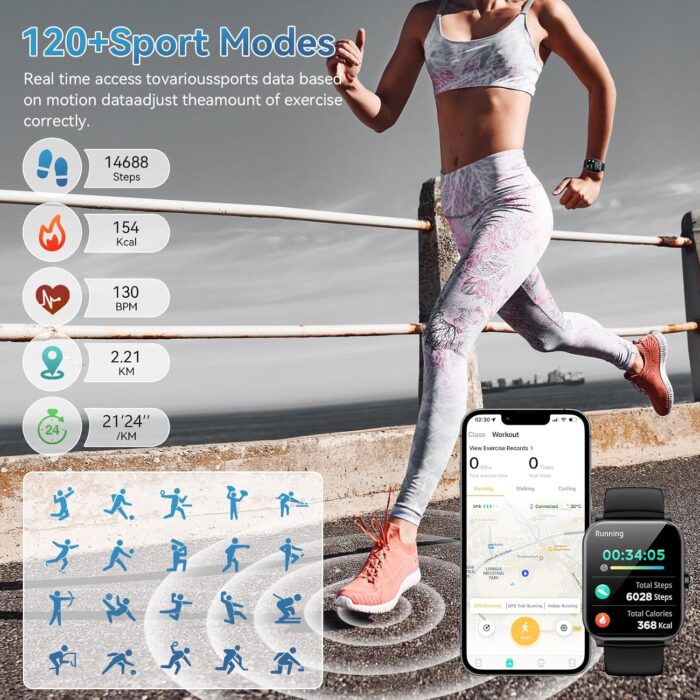 Smart Watch 1.85'' HD for Men Women, Bluetooth Call, Fitness Tracker, Heart Rate, IP68, Android iOS - Image 6