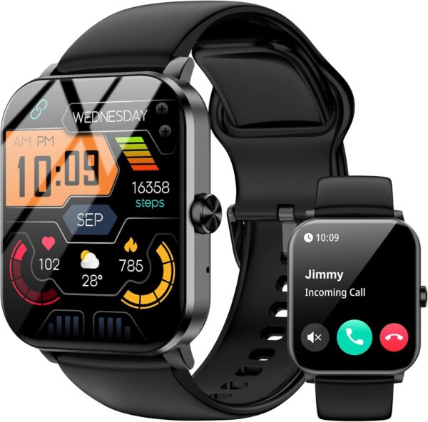 Smart Watch 1.85'' HD for Men Women, Bluetooth Call, Fitness Tracker, Heart Rate, IP68, Android iOS