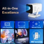 Mini Projector 1080P 4K Support with WiFi 6 & Bluetooth 5.4 Built-in Apps TV Android 11 Auto Keystone Outdoor Portable Beamer